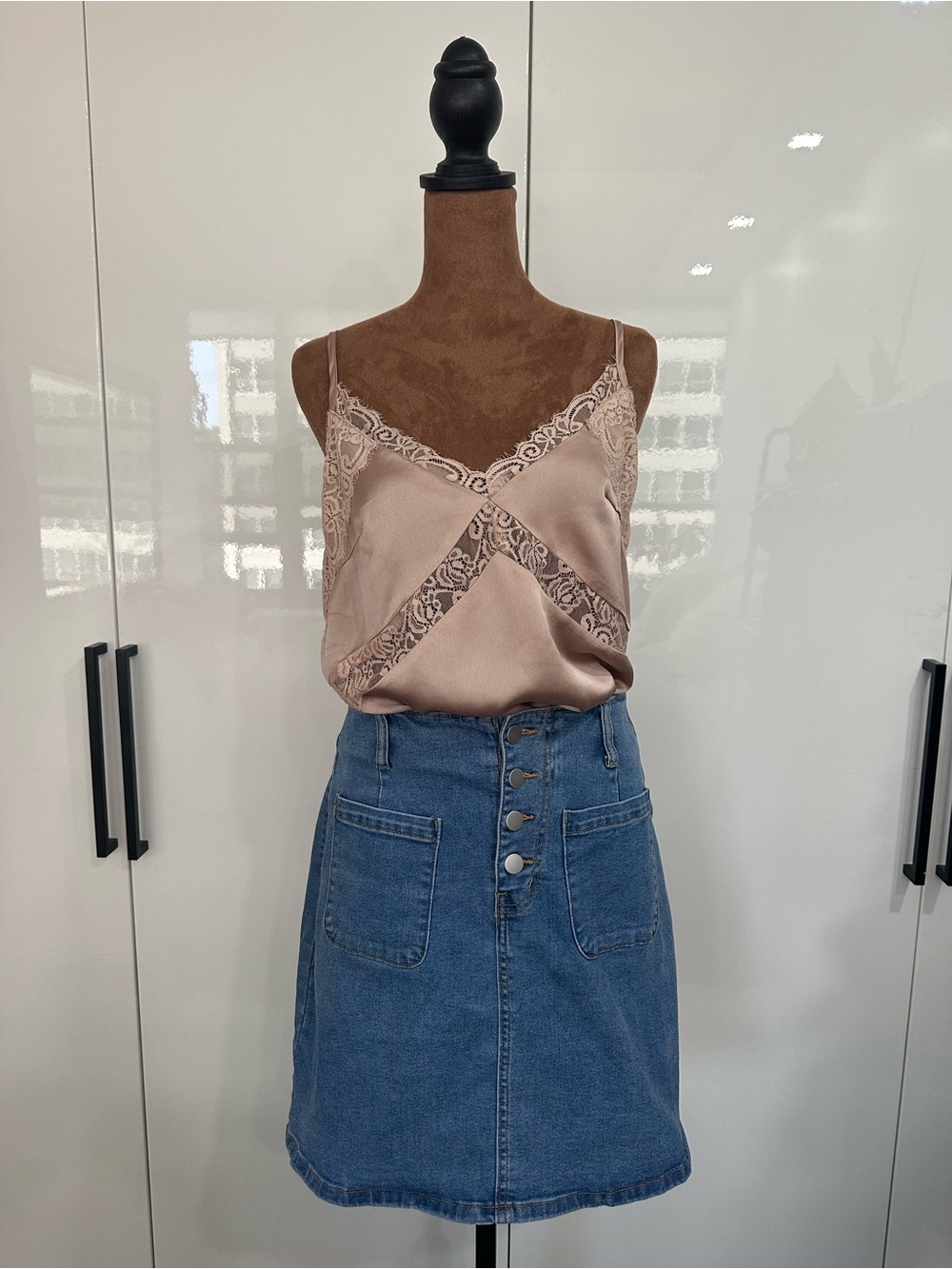 Fashion Nova Rose Taupe Lace-Trim Satin Cami